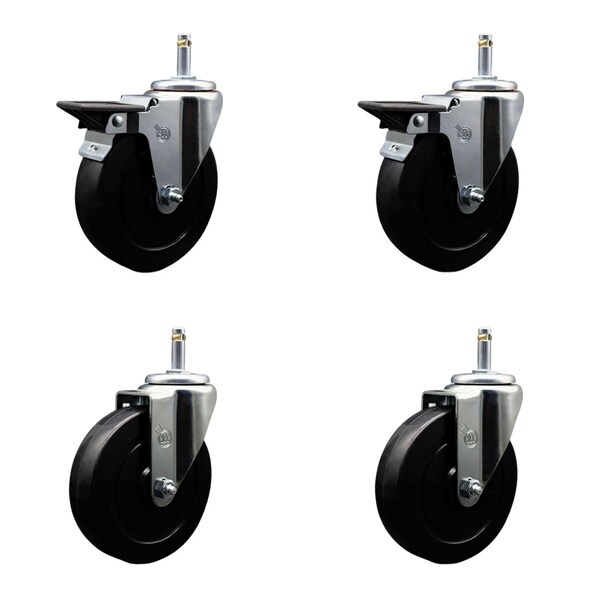 Service Caster 5'' Soft Rubber Wheel Swivel 7/16'' Grip Ring Stem Caster Set 2 Brakes, 4PK SCC-GR20S514-SRS-PLB-716138-2-S-2 - main